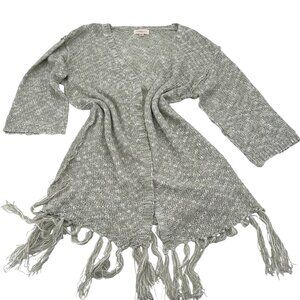 Promesa Sage Green Fringe Cardigan Open Front Lightweight S/M Womens Sweater